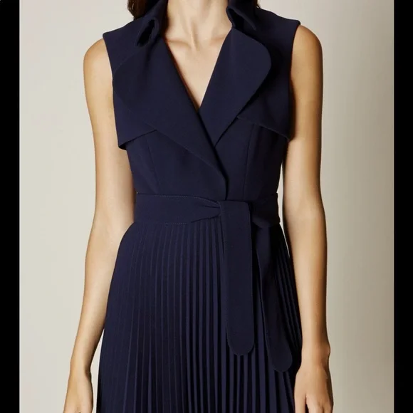 Karen Millen Sleeveless Pleated Skirt Trench Dress in Navy Size 6US - Picture 11 of 16